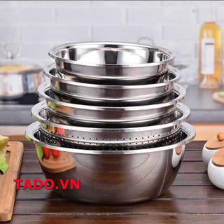 [ 2020 ] Sét bộ rổ inox 5 món chi tiết gồm 4 chậu kèm 1 rổ inox siêu đẹp, tiện dụng GD701