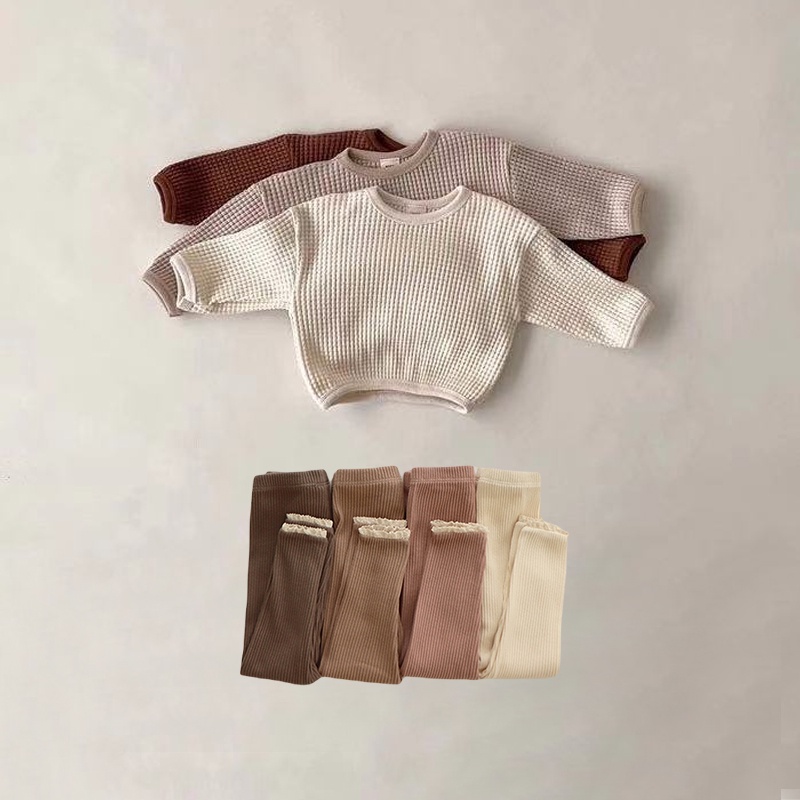Set Áo Bánh Quế Tay Dài + Quần Dài Cho Bé 1-3 Tuổi