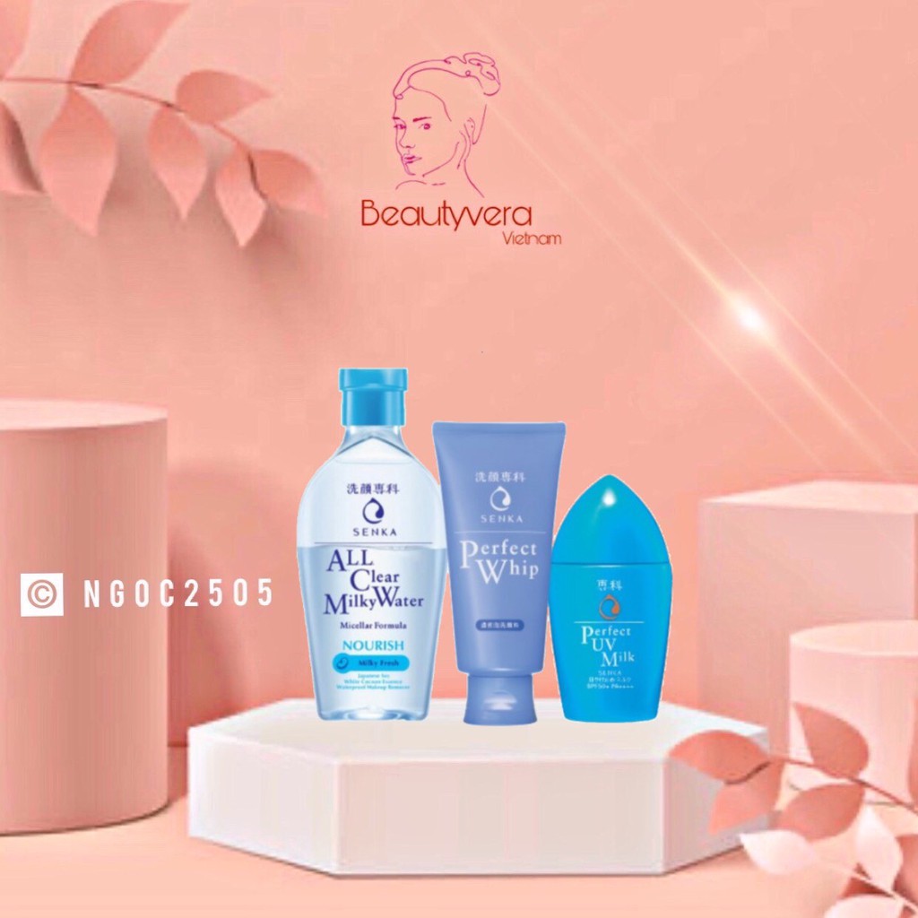 Bộ sản phẩm bảo vệ&làm sạch toàn diện Senka(sữa chống nắng UV Milk+nước tẩy trang Milky Water+sửa rửa mặt Whip)