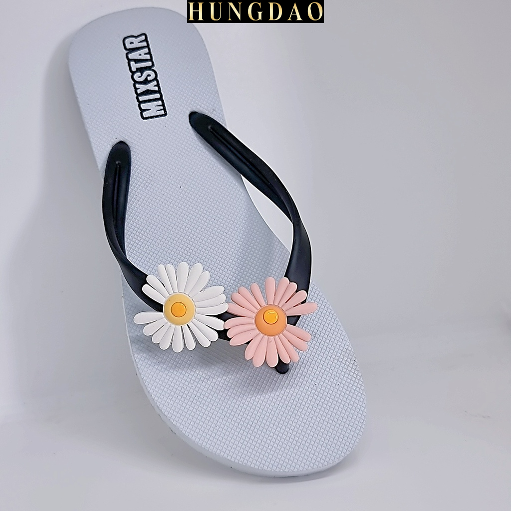 Dép kẹp Thái Lan nữ Mixstar đính sticker 2 bông hoa dễ thương đi biển có đế chống trơn trượt đủ màu nhiều size