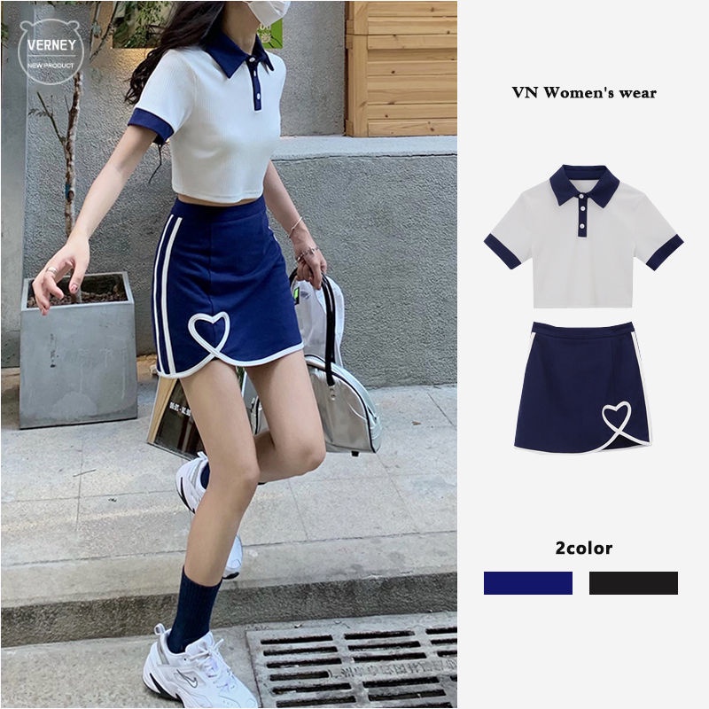 Bộ Đồ Thể Thao Gồm Áo Thun polo Tay Ngắn Và Chân Váy Dáng Rộng Phong Cách Thể Thao 3.22
