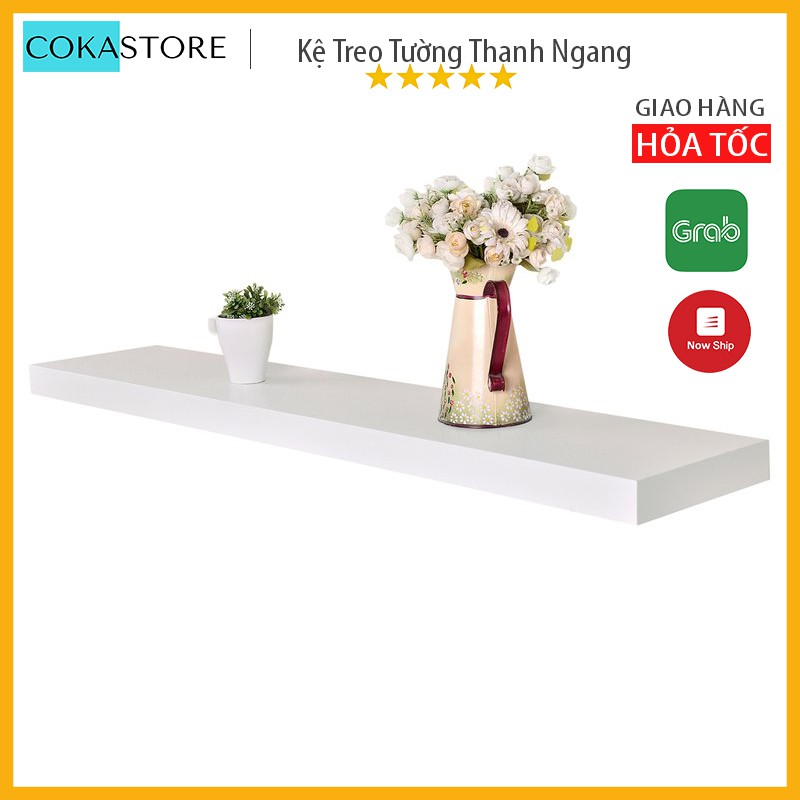 Kệ Gỗ Treo Tường Thanh Ngang Kết Cấu Giấu Chân Chắc Chắn, Gỗ Dày 2,5cm (Màu Trắng) + Tặng Kèm Thước Thủy