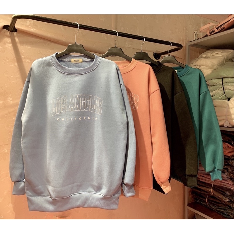 Áo Sweater nỉ trần bông in chữ LOS dáng thụng (KÈM ẢNH THẬT)