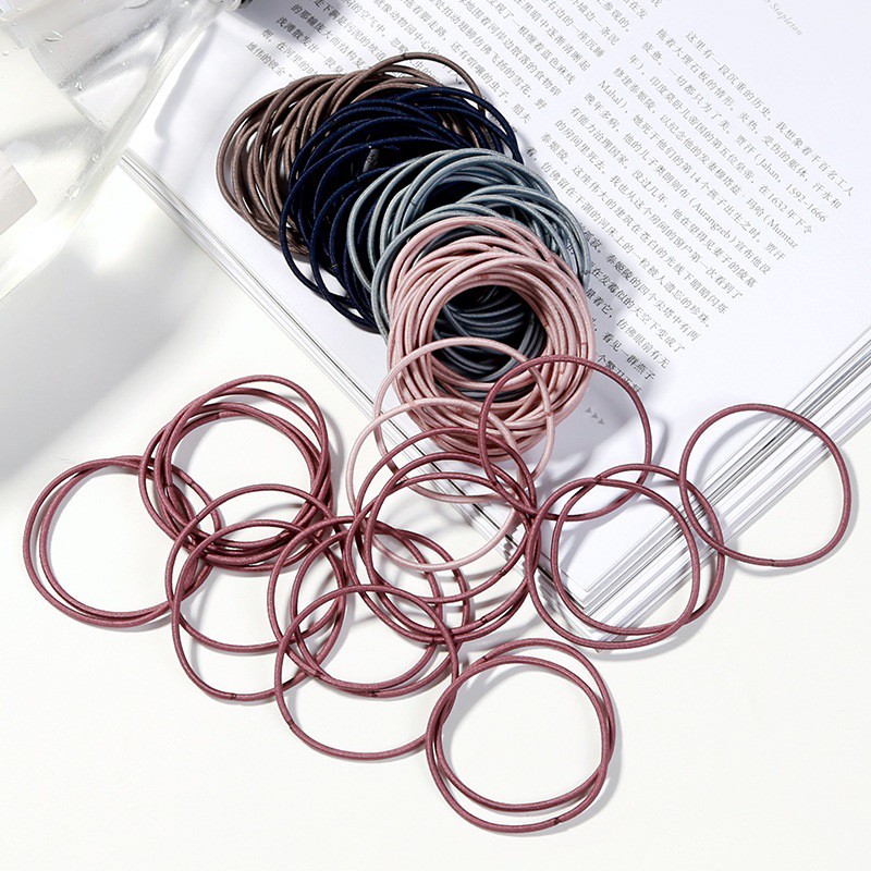 Set 100 dây thun cột tóc, chun buộc tóc trơn phong cách Hàn Quốc