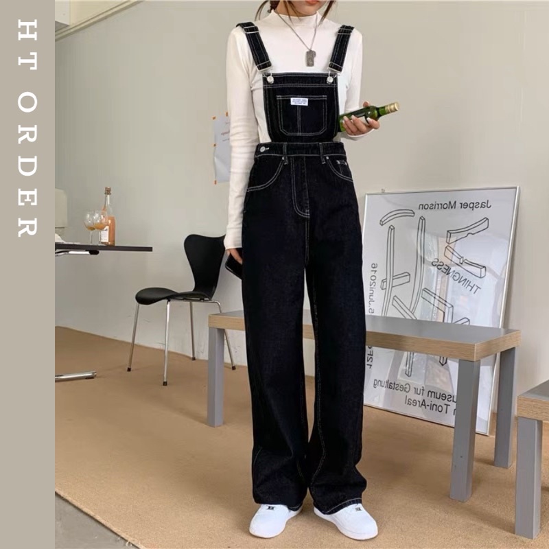 ORDER_ Quần Yếm Jeans Đen Cá Tính Q47
