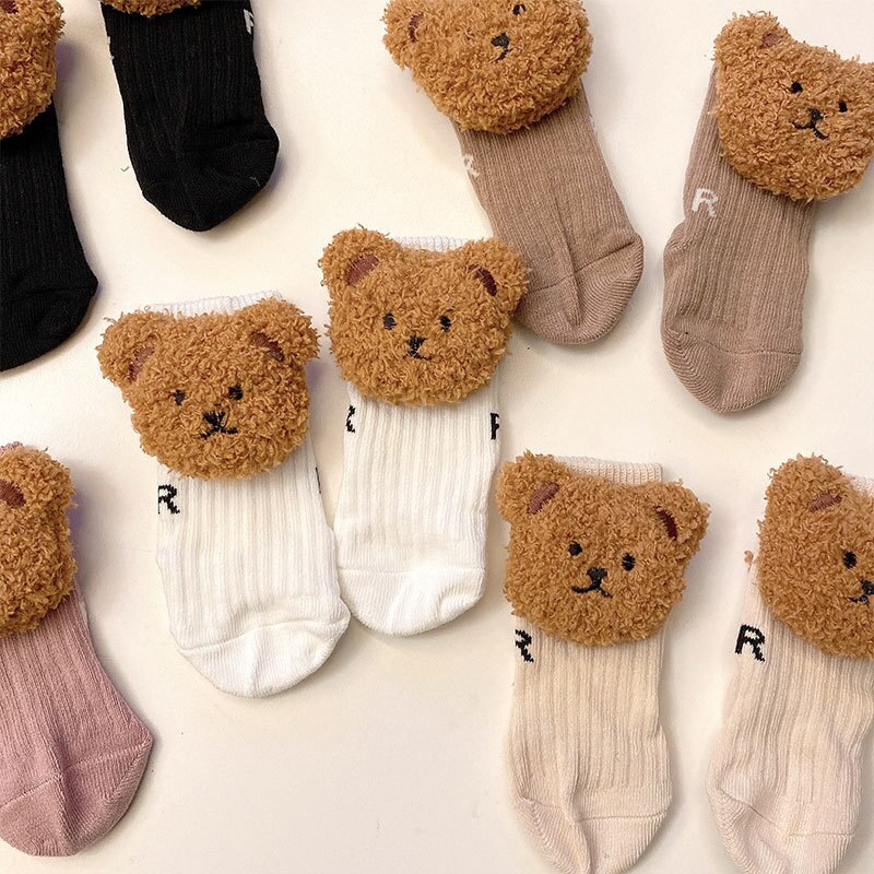 Đôi Vớ Cotton Dày Mềm Ấm Áp In Hình Gấu Bông Dễ Thương Cho Bé