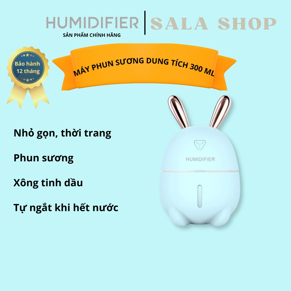 Máy phun sương Humidifier K9, dung tích 300ml, hình thỏ đáng yêu, làm mát không khí, cổng cắm USB tiện lợi