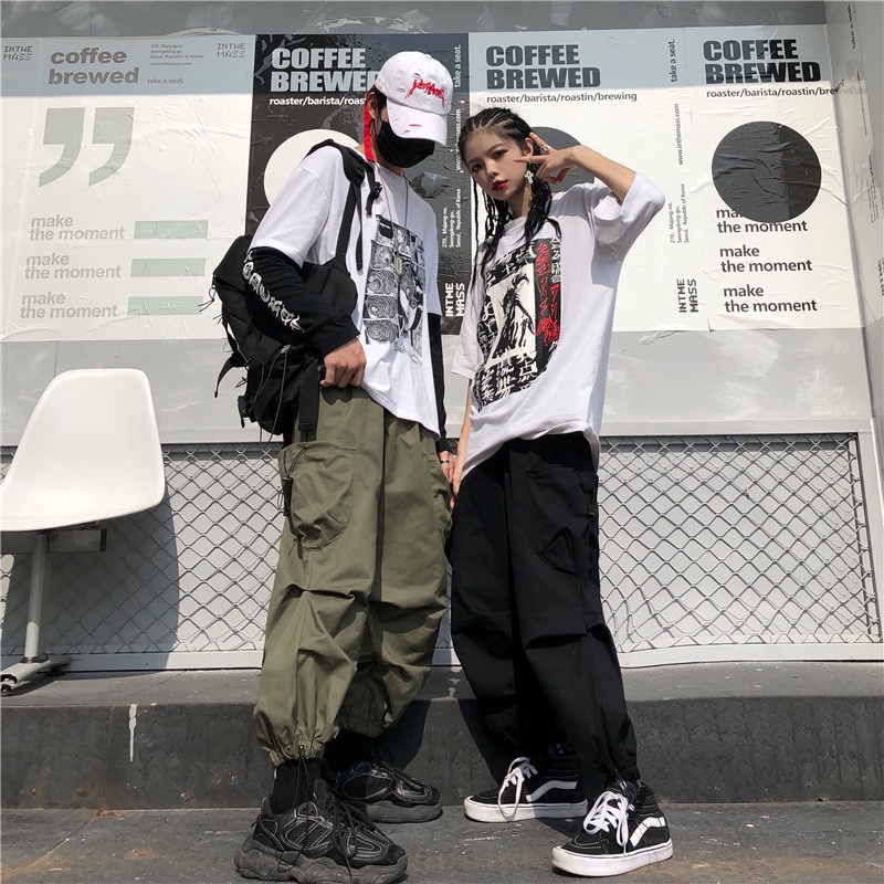 Quần Thể Thao Hip Hop Trơn Màu Ống Rộng Phối Dây Rút Cá Tính Theo Phong Cách Hàn Quốc Dành Cho Nam Tf1