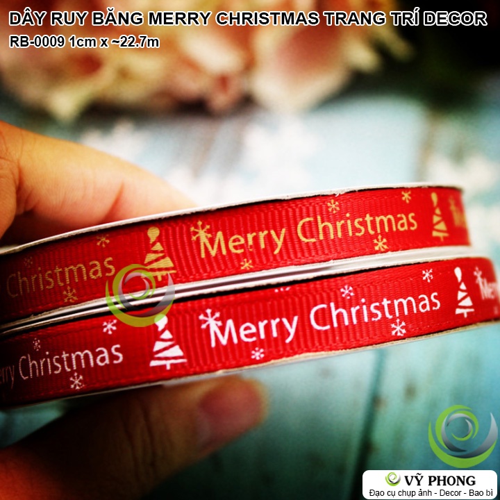 DÂY RUY BĂNG TRANG TRÍ NOEL GIÁNG SINH ĐÓNG GÓI BAO BÌ BÁNH KẸO HỘP QUÀ TẶNG MERRY CHRISTMAS RB-0009