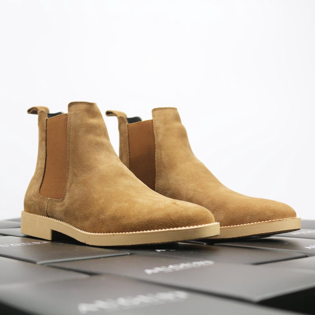 Giày Chelsea boots cao cổ thời trang nam chất liệu da lộn màu nâu đế độn 3.5cm ⏳