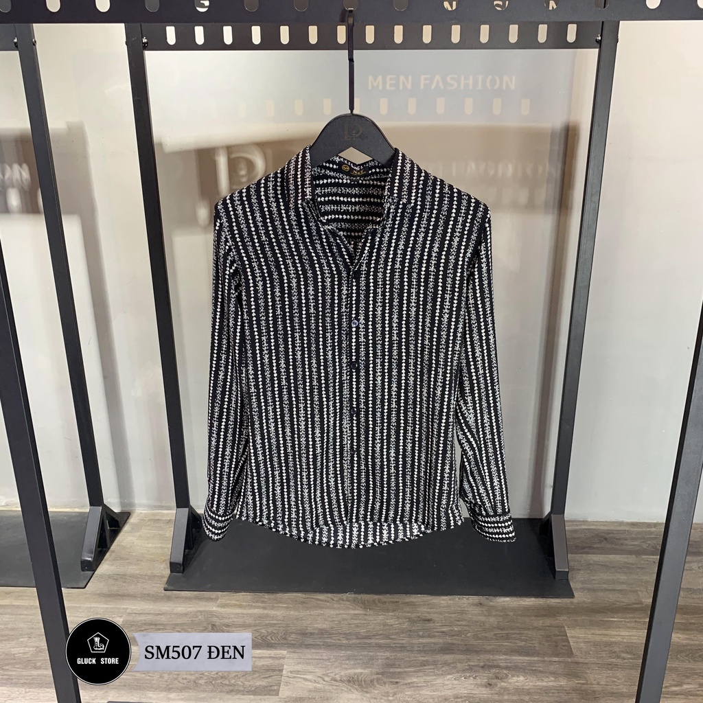 Áo sơ mi nam cao cấp dài tay form ôm vải lụa mềm mịn chống nhăn bền đẹp hoạ tiết đơn giản cực sang SM507
