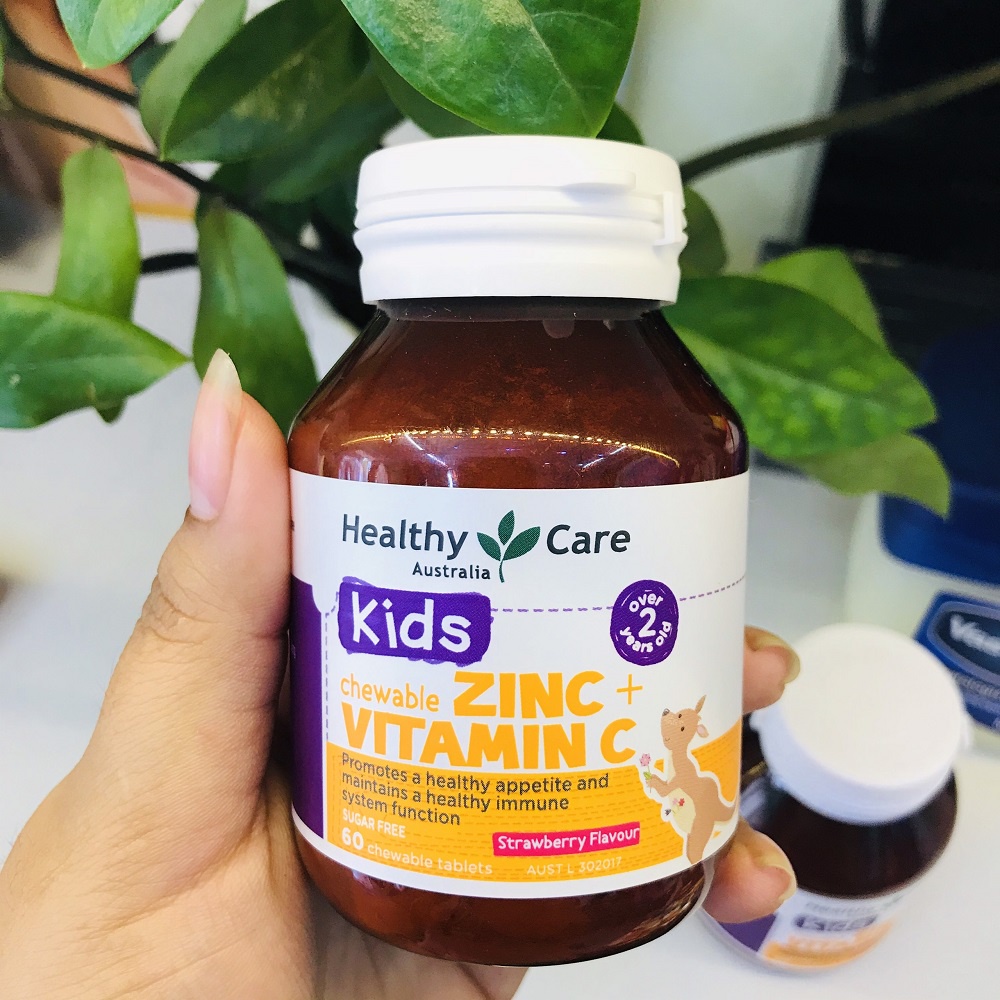 Viên nhai tăng đề kháng cho bé Healthy Care Kids Zinc + Vitamin C 60 Chewable tablets