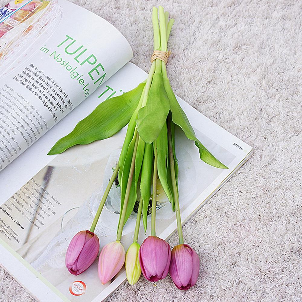 PATRICIA Set 5 Bông Hoa Tulip Nhân Tạo Bằng Silicon Mềm Mại Trang Trí Tiệc Cưới