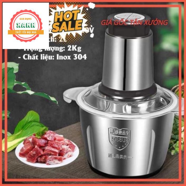 Máy Xay Thịt Đa Năng Cối 2L Inox 304,4 Lưỡi Dao Thép Không Gỉ,Say Sinh Tố Thịt, Cá, Rau Củ Hoa Quả (CHẤT LƯỢNG CAO)