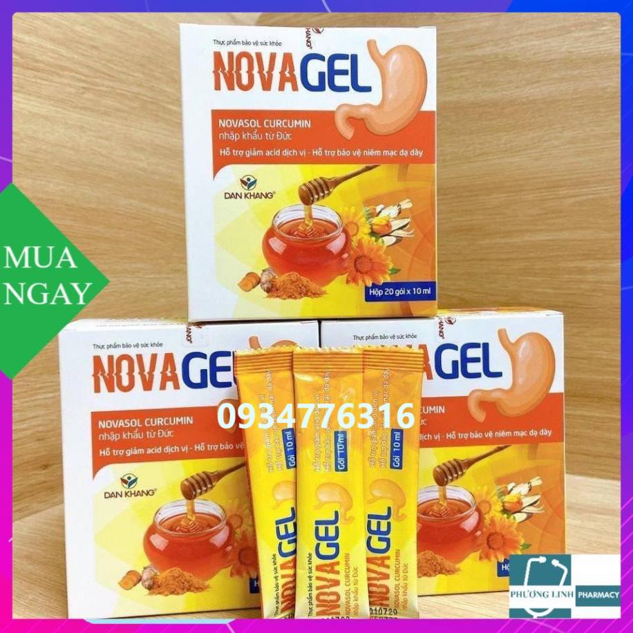 Sản Phẩm Novagel Novasol Curcumin hỗ trợ giảm acid dịch vị và bảo vệ niêm mạc dạ dày, hộp 20 gói