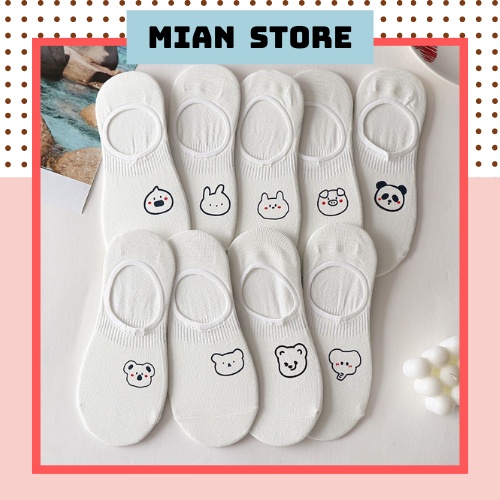 Tất lười nữ, Tất cổ ngắn có silicon chống tụt gót họa tiết hình thú dễ thương - T063 Mian Store