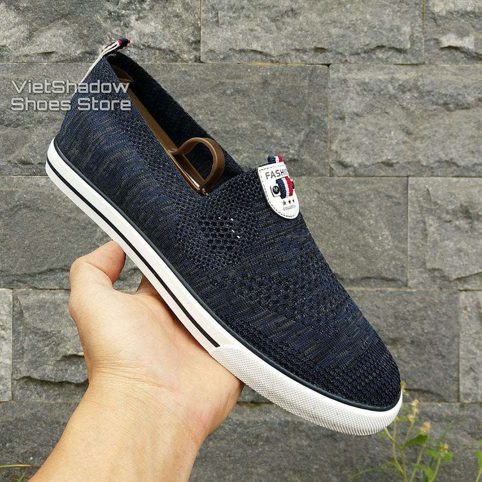 Slip on nam | Giày lười vải nam - Vải dệt kim màu xanh và màu ghi (xám) - Mã SP: 1633 hàng Quảng Châu