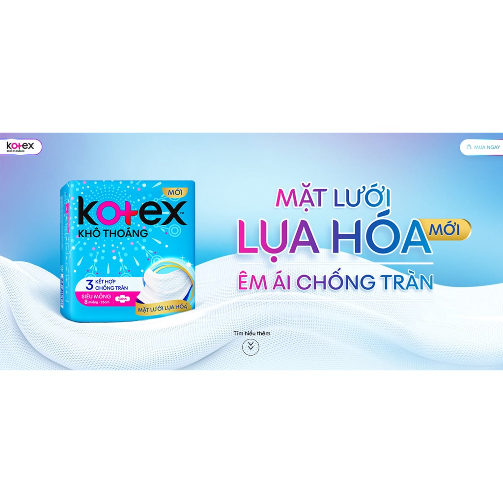 Băng Vệ Sinh Maxi 23cm Kotex Khô Thoáng Kết Hợp 3 Chống Tràn 8 miếng