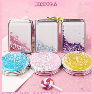 Gương mini thiết kế vỏ kim tuyến nước lấp lánh