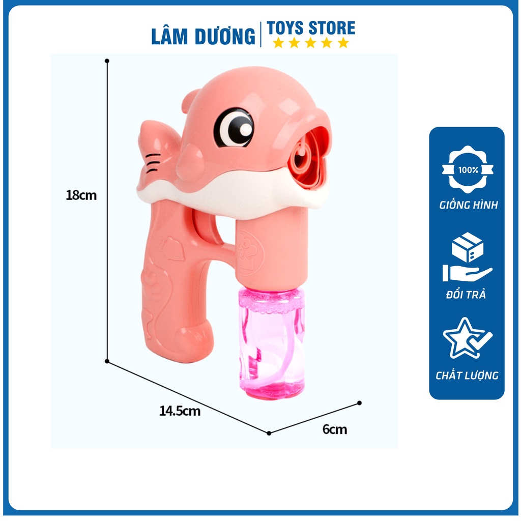 Cá heo thổi bong bóng ❤️CÓ ĐÈN - CÓ NHẠC❤️ Súng đồ chơi bắn bong bóng xà phòng hình cá heo có đèn cho bé