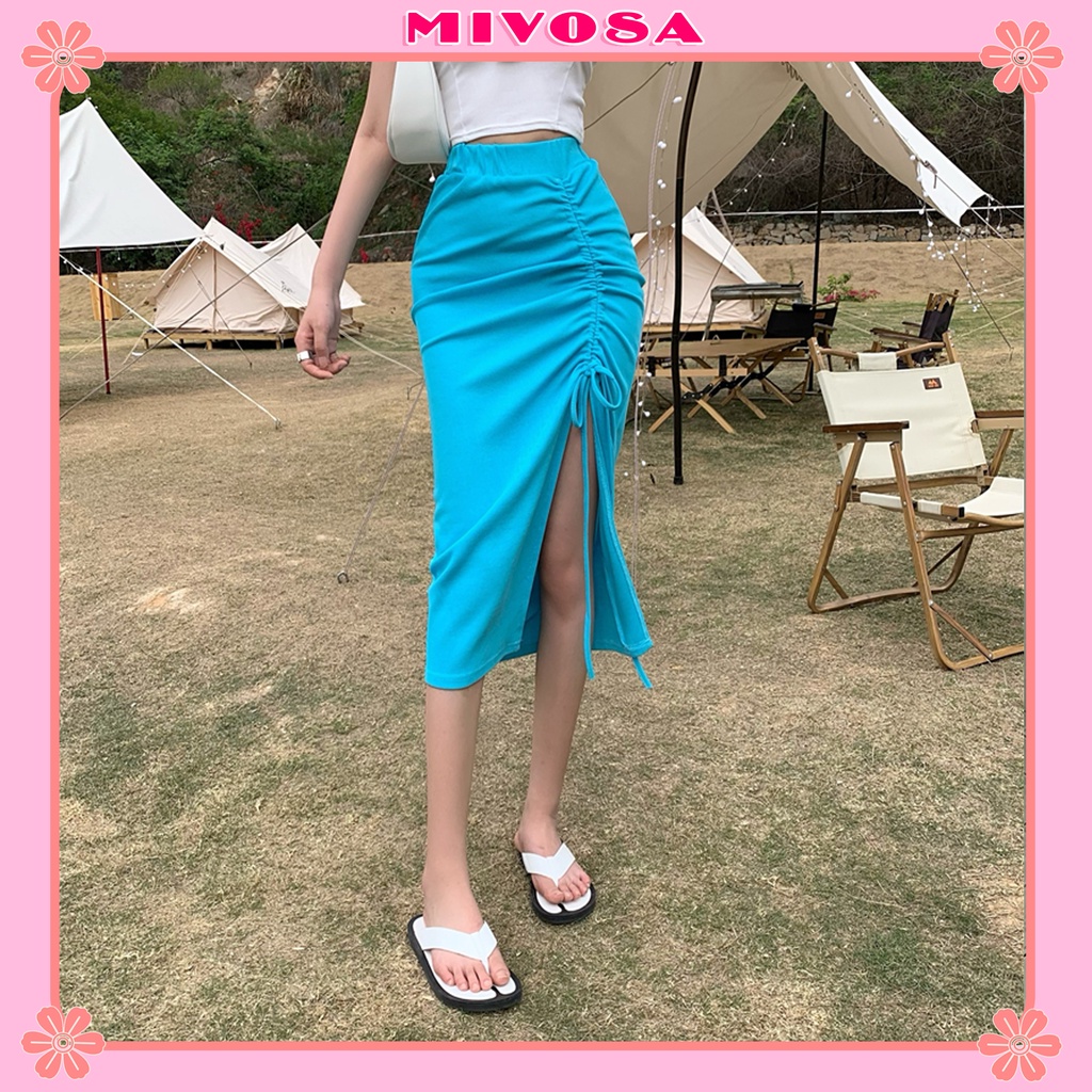 Chân váy xẻ tà dây rút dáng dài chân váy midi ulzzang nữ MIVOSA CV003