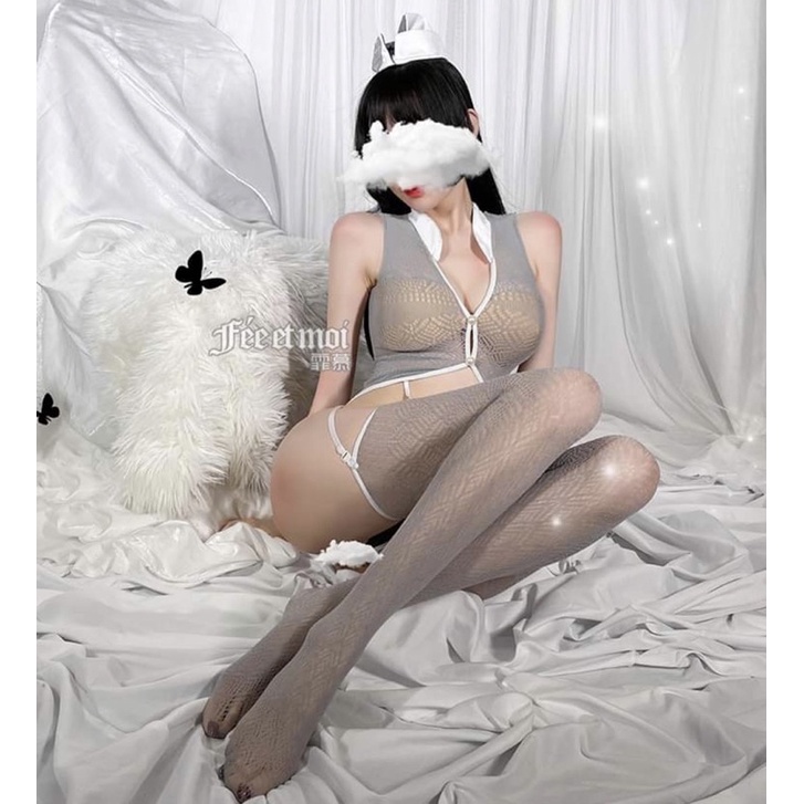 Bộ body stocking kẹp vớ cosplay [ Full phụ kiện y hình ] gợi cảm