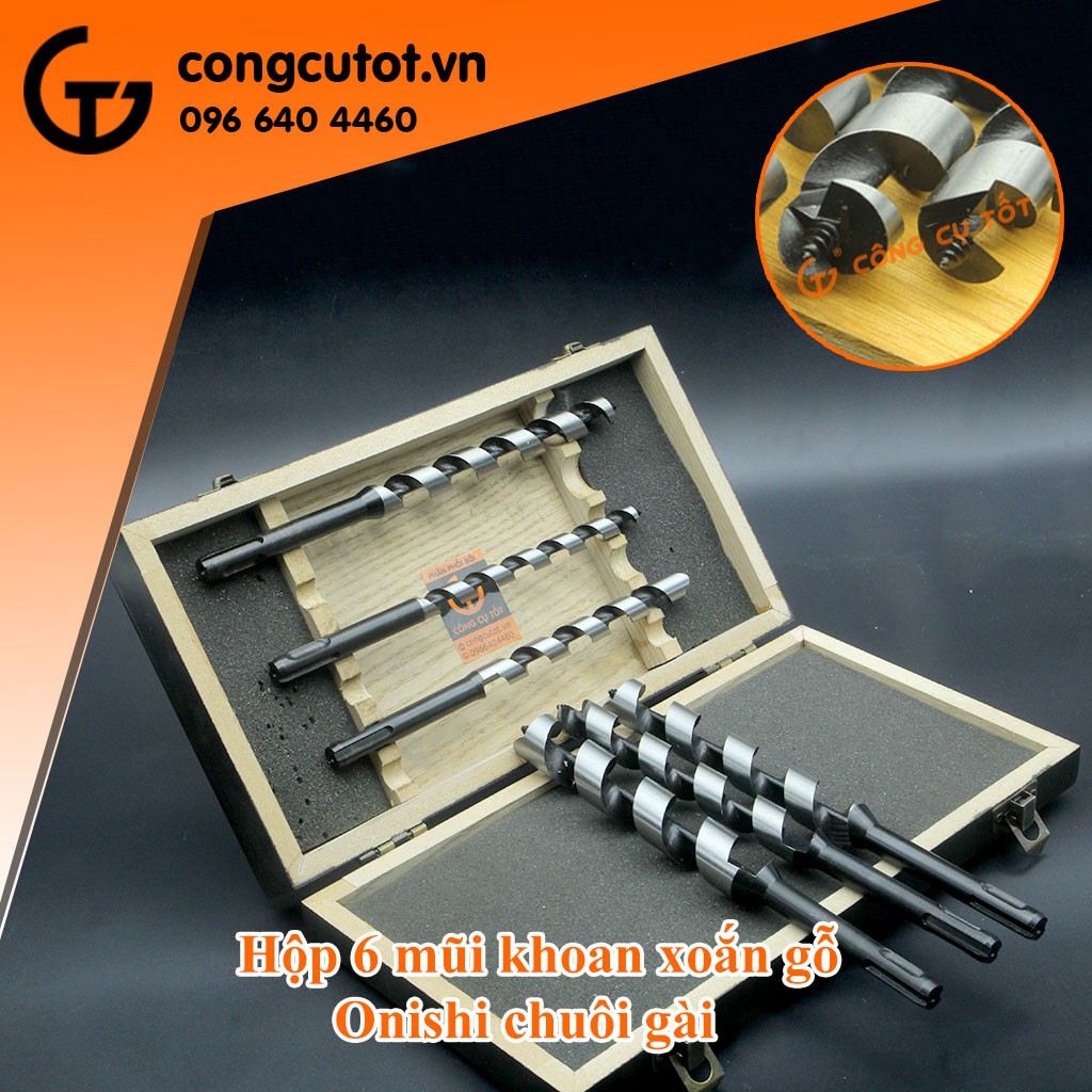 Hộp 6 mũi khoan gỗ xoắn ốc Onishi chuôi gài SDS