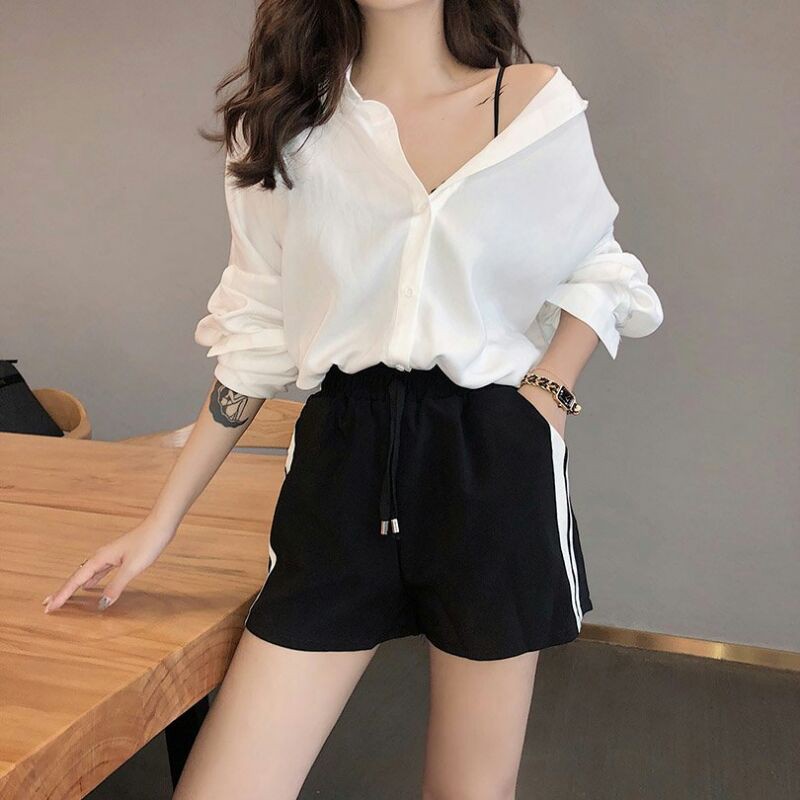 Áo sơ mi xẻ vạt đuôi tôm - Áo sơ mi voan lụa tay bồng form rộng oversize, sơ mi công sở chất trượt (Ảnh thật)