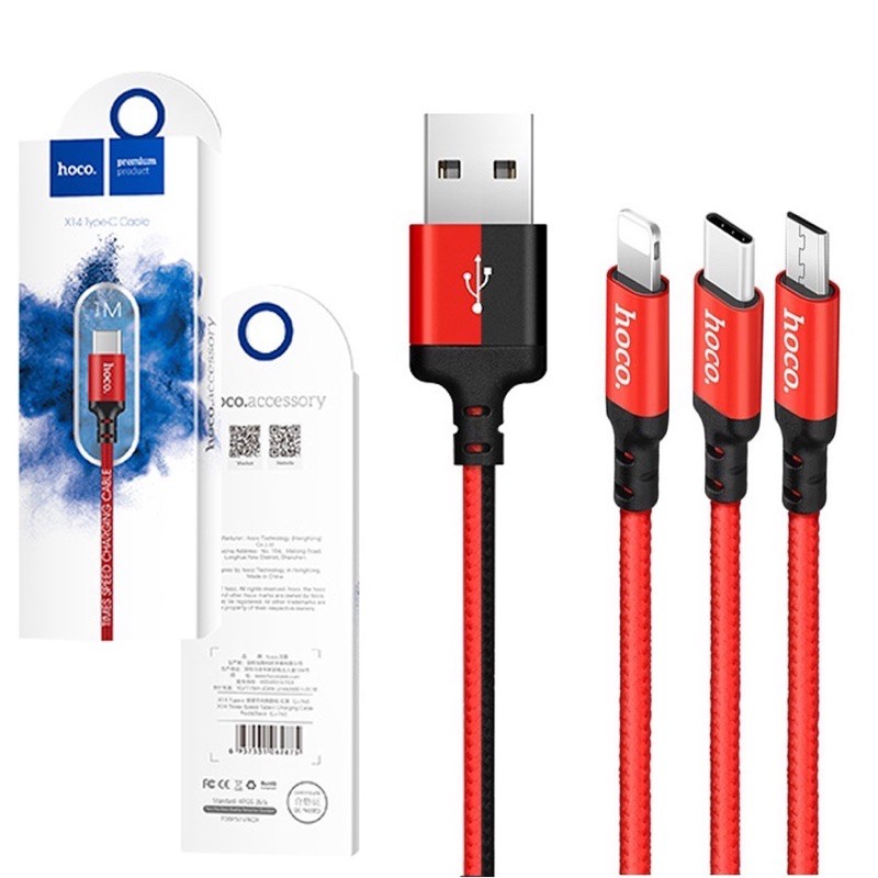 Xả kho-giá sỉ-Cáp sạc nhanh dây dù HoCo X14 đầu ra cổng USB Type-C Dài 1M-2M Cáp Sam sung,oppo,redmi.Chính Hãng BH 12T