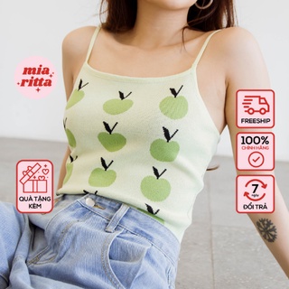Áo croptop 2 dây xanh lá in quả táo Mia Ritta A2083