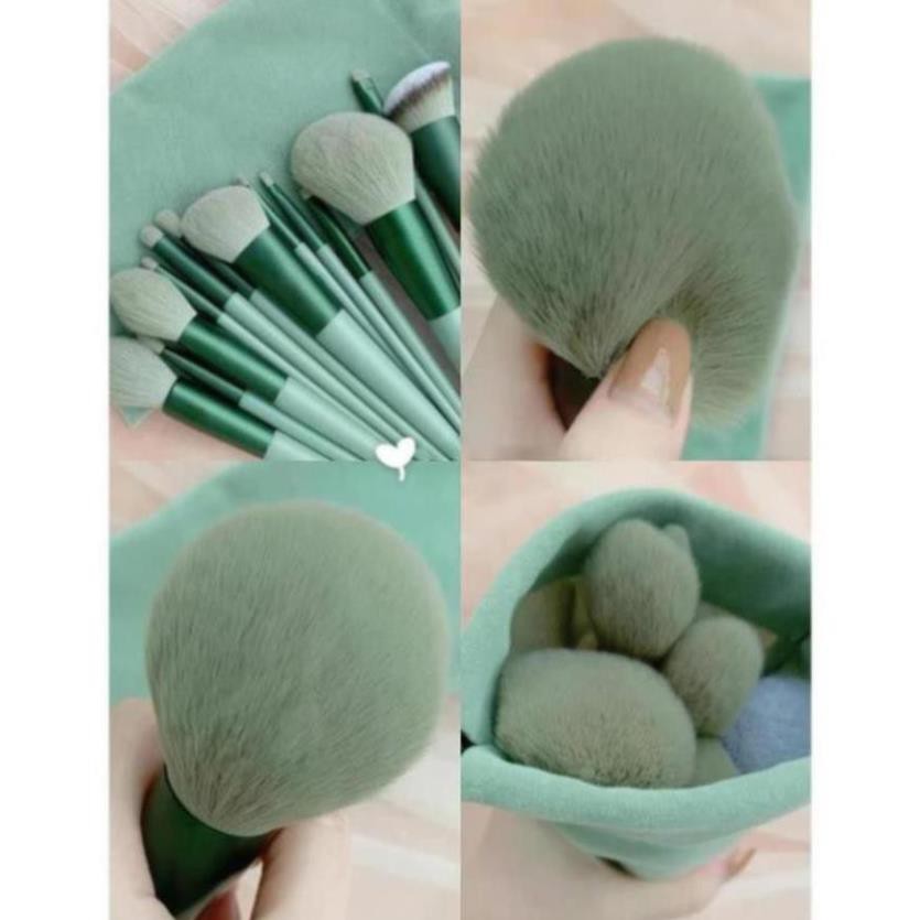 Bộ Cọ Trang Điểm Cá Nhân Cao Cấp 13 Cây Fix+ Màu Xanh Trendy Kèm Hộp và Túi Đựng Sang Trọng.