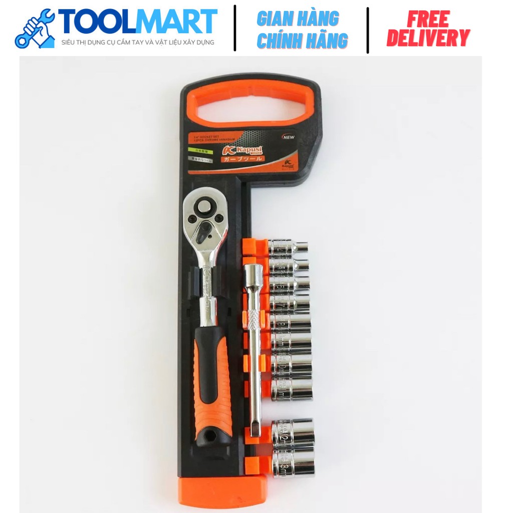 Bộ Tuýp (Típ) tự động 1/2” & 1/4" 12 món KAPUSI - kèm đầu tuýp nối dài - Thép không gỉ cao cấp