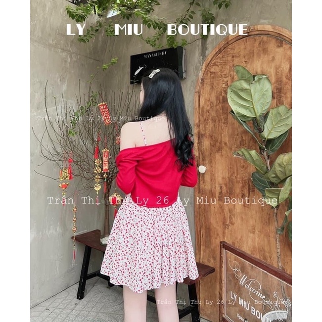 SET Đầm 2 dây hoa nhí tùng xoè mix Áo khoác voan mỏng NÀNG CLOSET