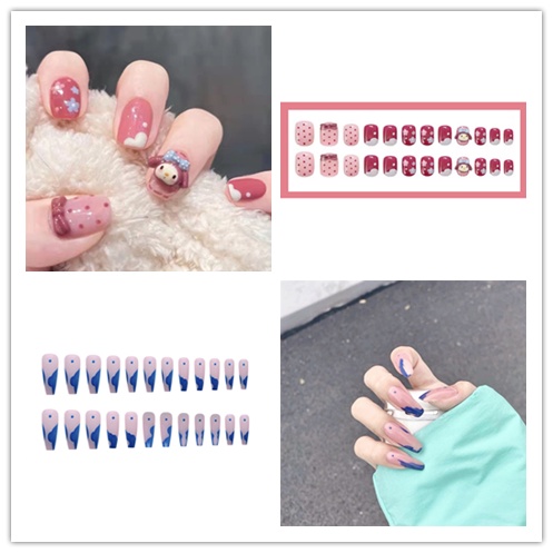 Bộ 24 Miếng Dán Móng Tay Giả Họa Tiết Chấm Bi Màu Gradient Dễ Thương Có Thể Tháo Rời Kèm Keo Dán