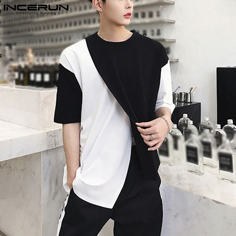 Áo thun nam INCERUN tay ngắn thiết kế giả 2 áo đắp vải độc đáo