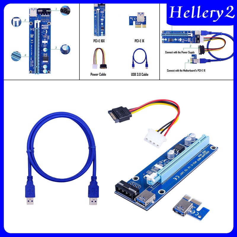 Card PCI-E VER006S PCIE 1X Sang 16X USB 3.0 SATA Cho Bitcoin 4pin