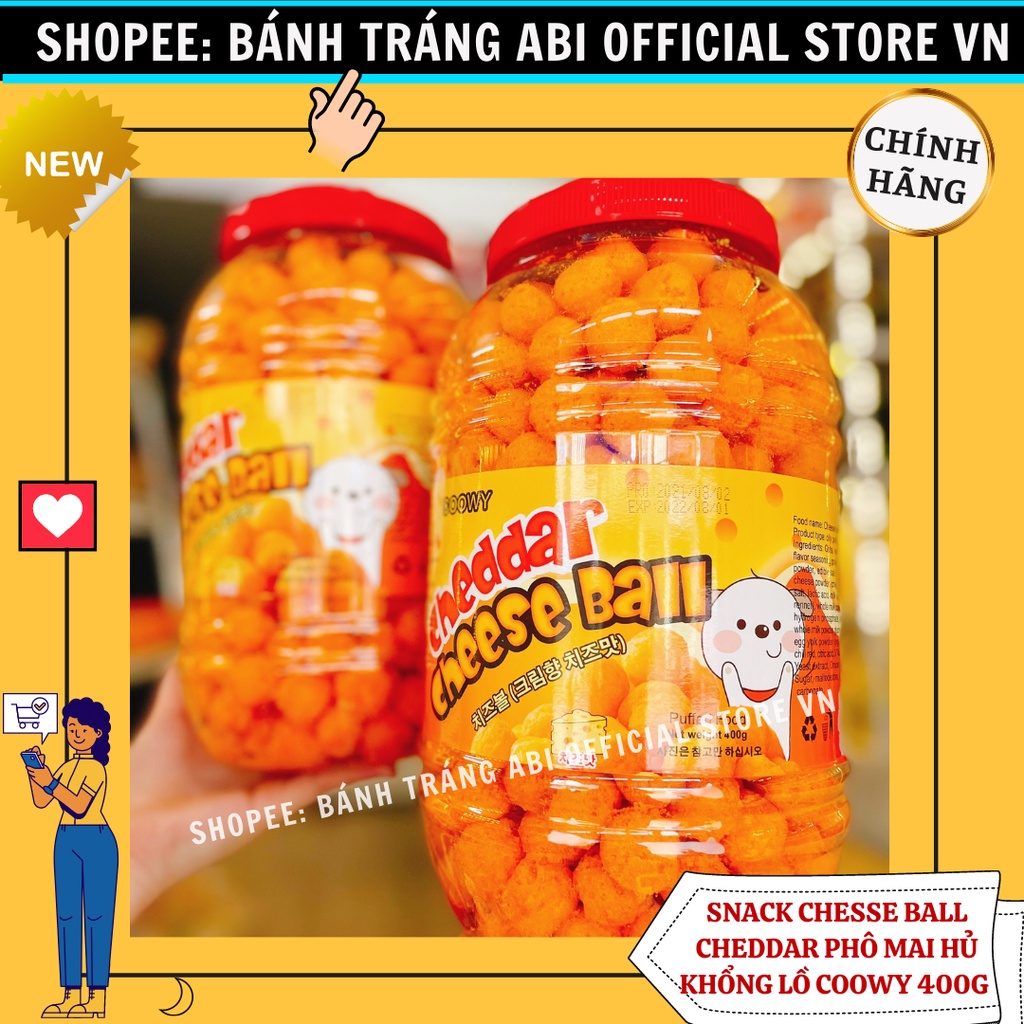 Snack Bánh Phô Mai cheedar Cheese Ball hiệu coowy tràn ngập phô mai hủ 400g