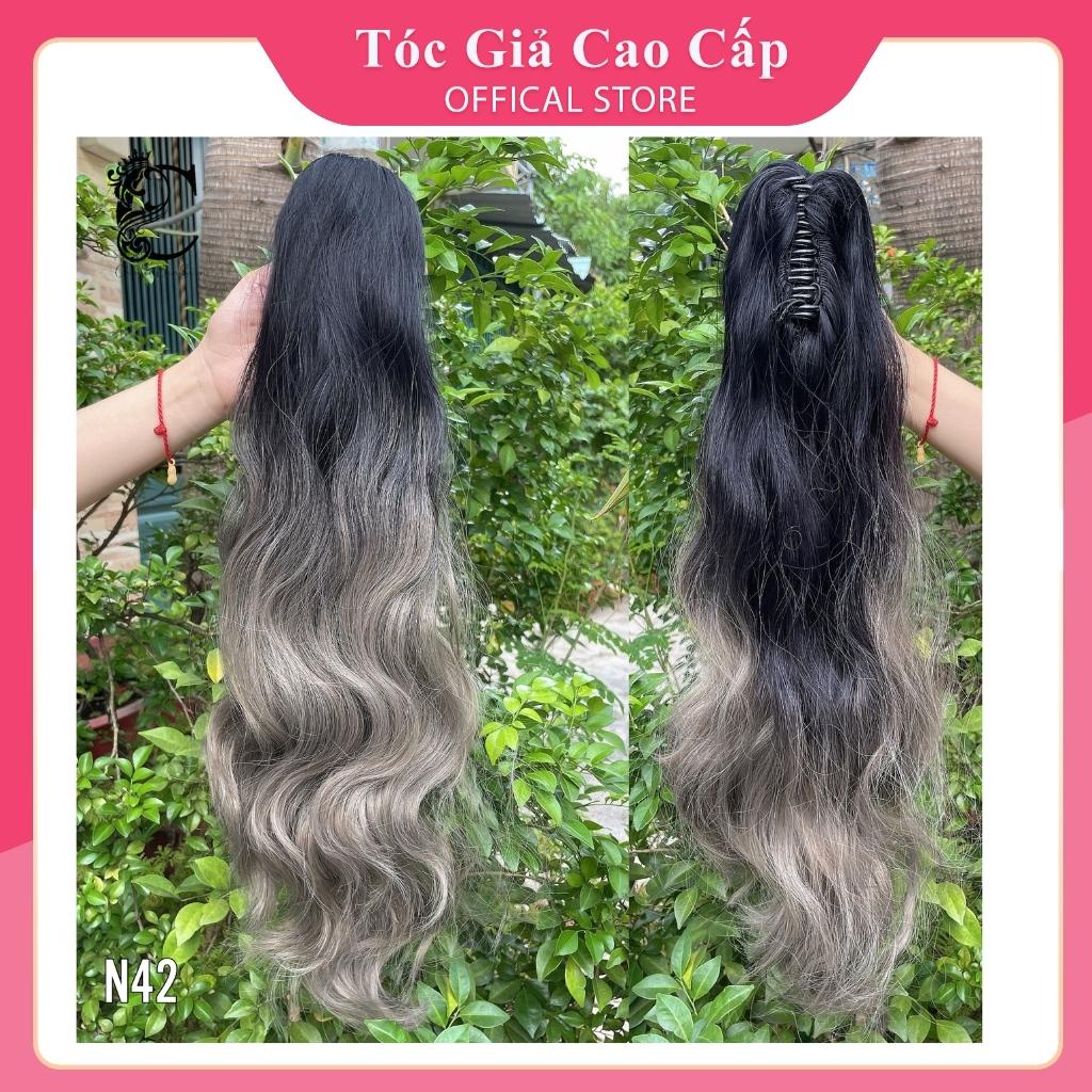 Tóc giả ngoặm xù omber 3 màu xanh xám, N42