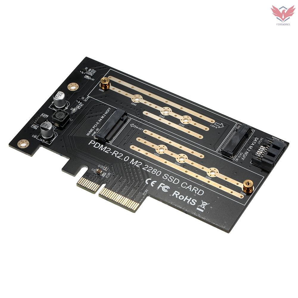 M.2 NVME to PCI-E X4 Expansion Card SSD Adapter Card with M.2 M-key B-key Interfaces Support  NVME SATA Dual Protocol