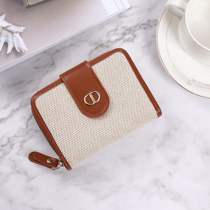 Ví Vải Canvas Dáng Ngắn In Họa Tiết Houndstooth Cá Tính Cho Nữ