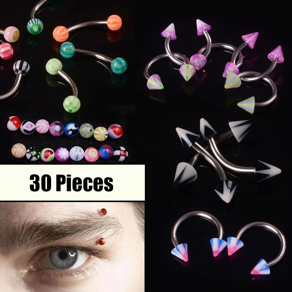 Set 30 khuyên xỏ lông mày nhiều màu sắc