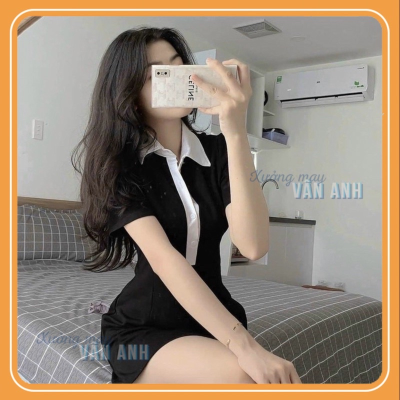 Váy Polo Thun Suông Ngắn Tay - Đầm Ôm Body Cổ Sơ Mi Nữ Siêu Xinh