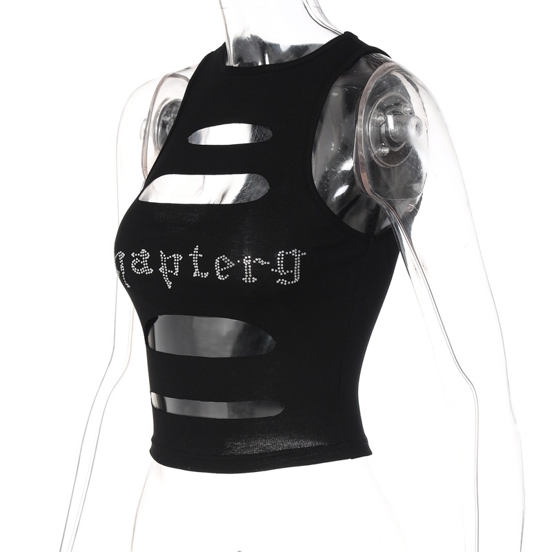Áo Tank Top Cổ Tròn Đính Đá Lấp Lánh Thiết Kế Quyến Rũ Cho Nữ
