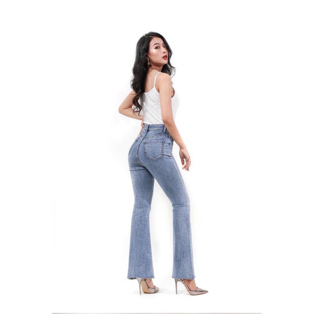 6/6 Quần Jeans Nữ ỐNg Loe Dài 2 Nút Không Gấu Co Giãn  ྇