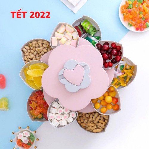 Khay Đựng Mứt Tết, Hộp Mứt 1 Tầng 10 Cánh Xoay 360 Độ Full Hộp Song Anh