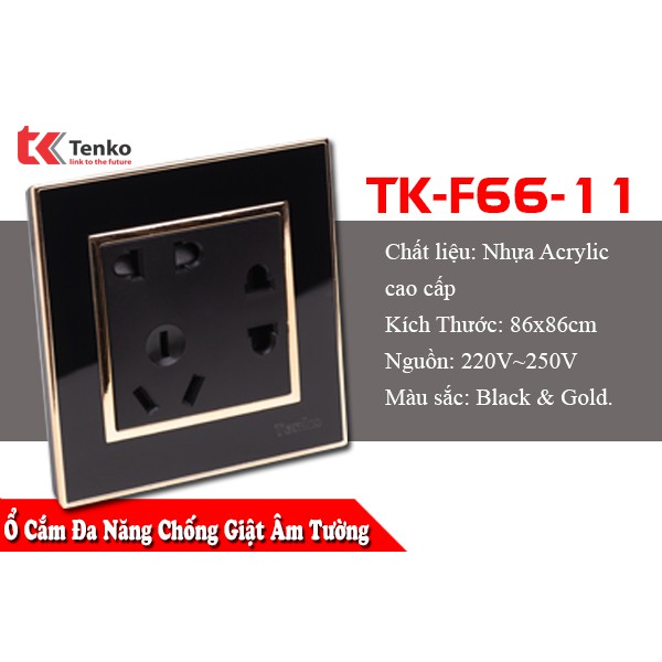 Ổ Cắm Điện Chống Giật Nhựa Acrylic Chuẩn Úc TK-F66-11 Black & Gold