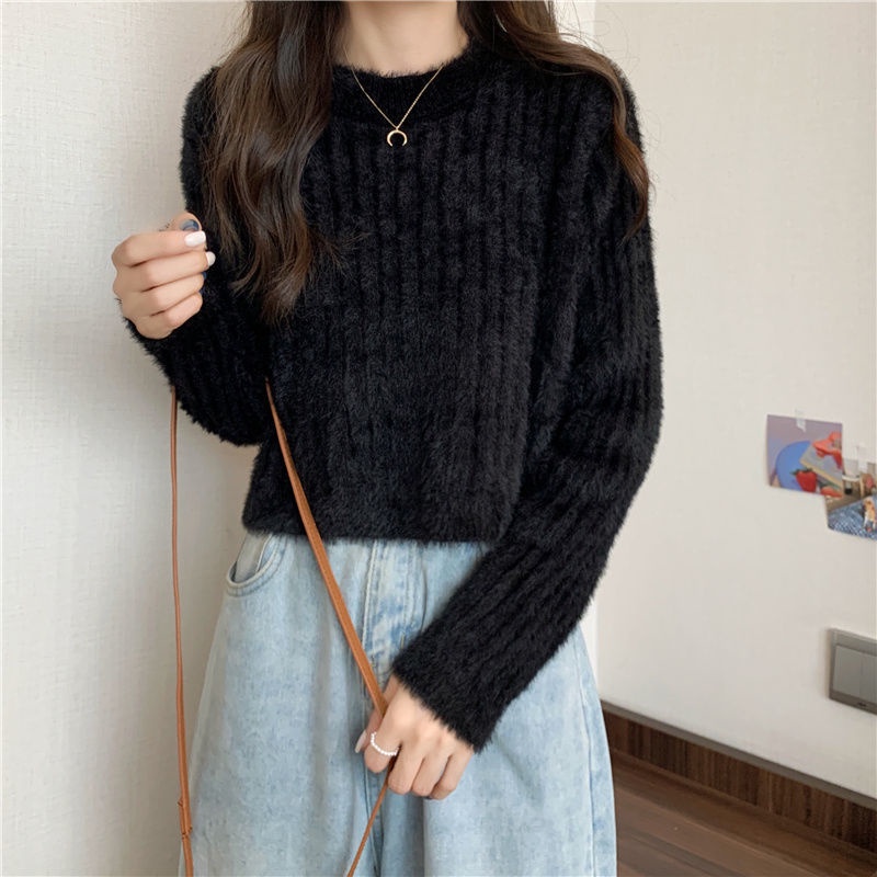 IELGY  Ielgy Áo sweater Dáng Rộng Ngắn Sáp Mềm Mại Thiết Kế Sang Trọng Nhẹ Nhàng Cho Nữ