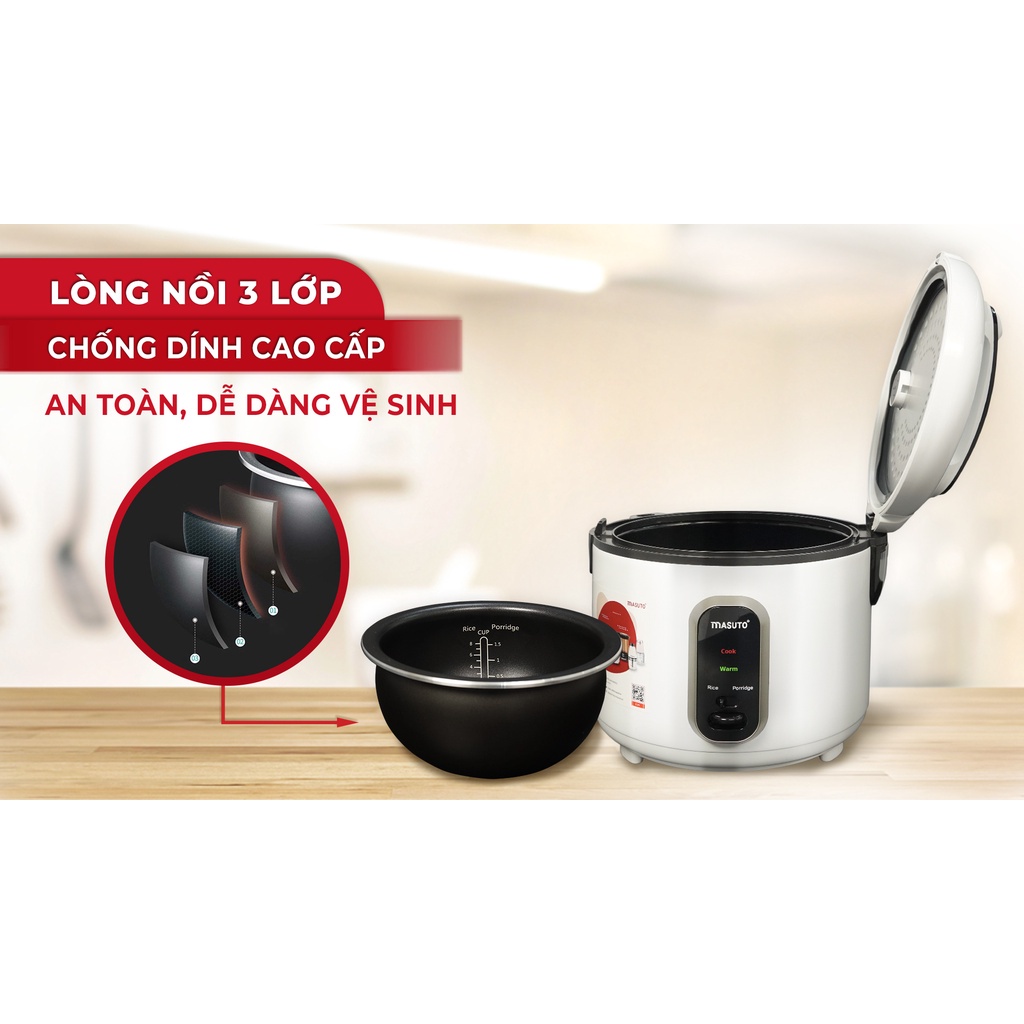 Nồi Cơm Điện Masuto Lòng Niêu Đa Năng , dung tích 12L , Tự Động nấu cơm , nấu cháo , giữ ấm , longtime , GS-30P