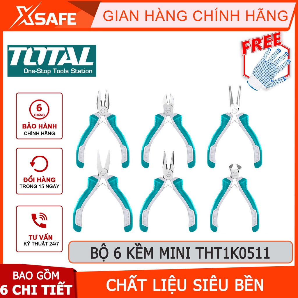 Bộ 6 kềm mini làm trang sức TOTAL THT1K0511 bộ kìm đa năng gồm 6 chi tiết răng 4.5”, cắt 4.5”, cắt đứt 4.5”, mũi dài 4.5