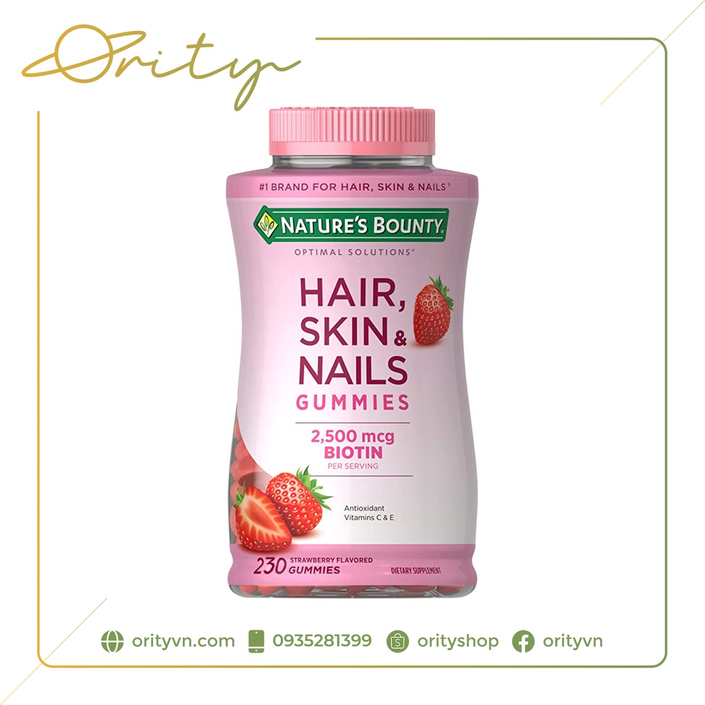 Kẹo dẻo chứa Biotin làm đẹp da, chăm sóc tóc vị dâu Nature's Bounty Hair Skin Nails Gummies - 230 viên